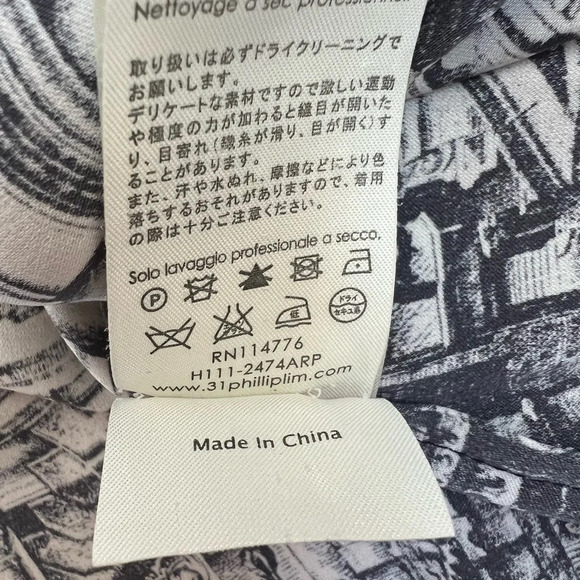 3.1 PHILLIP LIM Silk Printed Tank Top V-neck Black White Size S - Picture 9 of 10